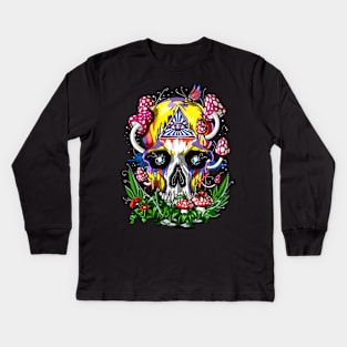 Psychedelic Magic Mushrooms Skull Kids Long Sleeve T-Shirt